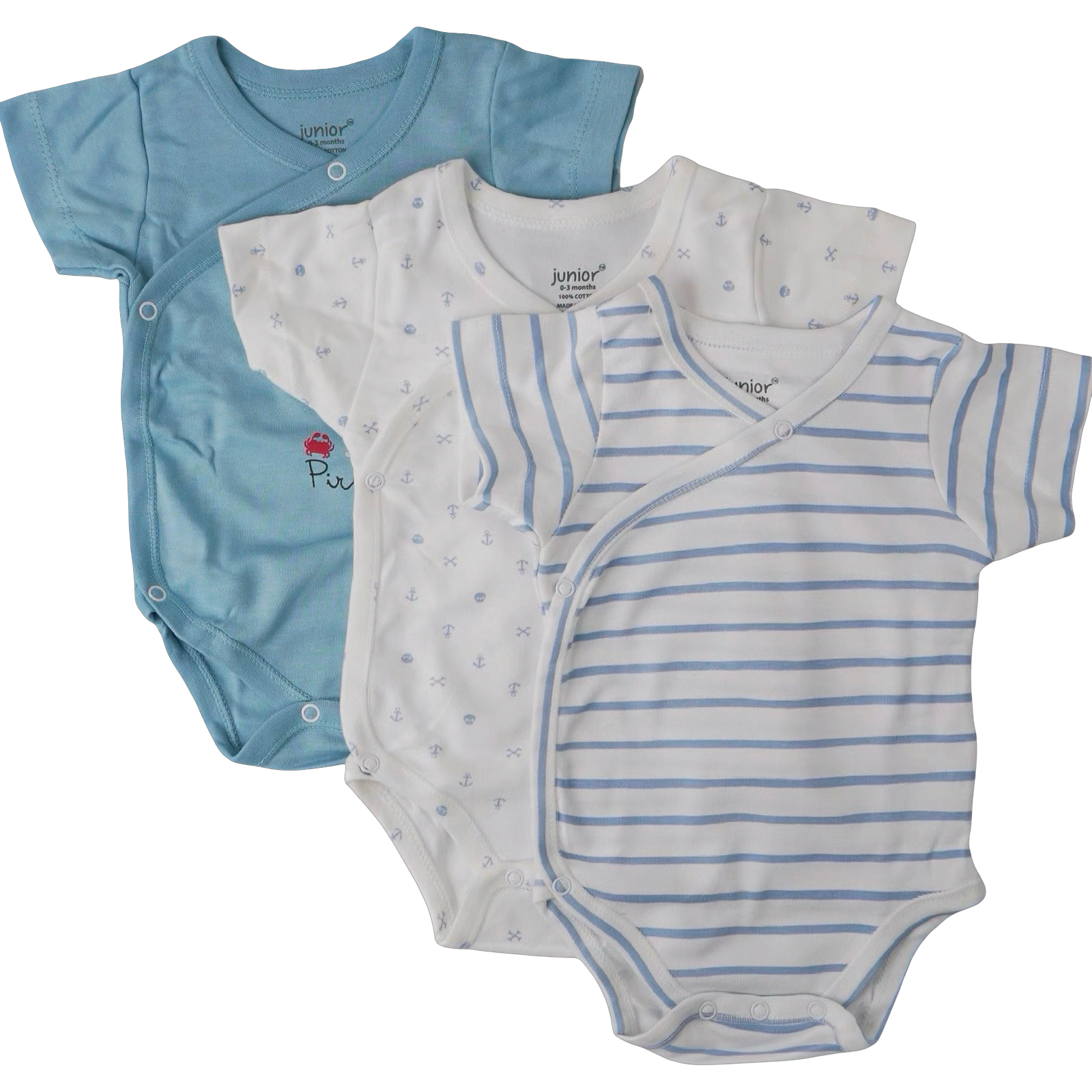 5305B - Junior - Baby - Kimono - Short Sleeve - Pack of 3 - Boy