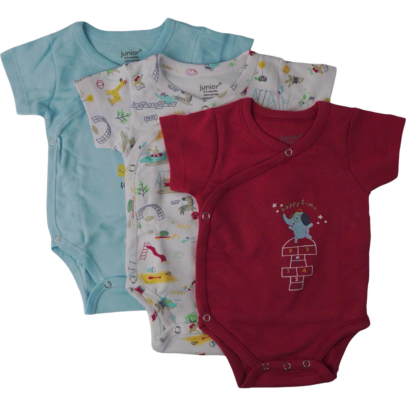 5305B - Junior - Baby - Kimono - Short Sleeve - Pack of 3 - Boy